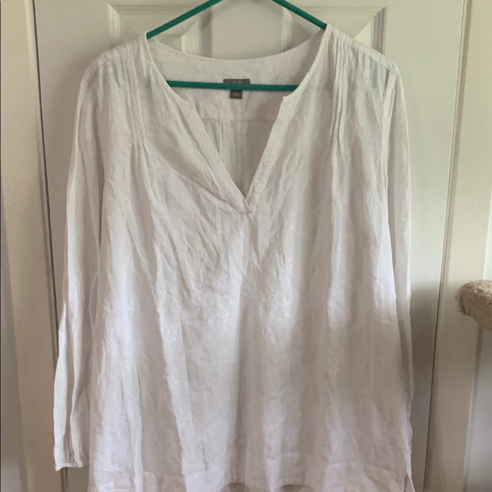 J. Jill White Embroidered Tunic with Mandarin Collar